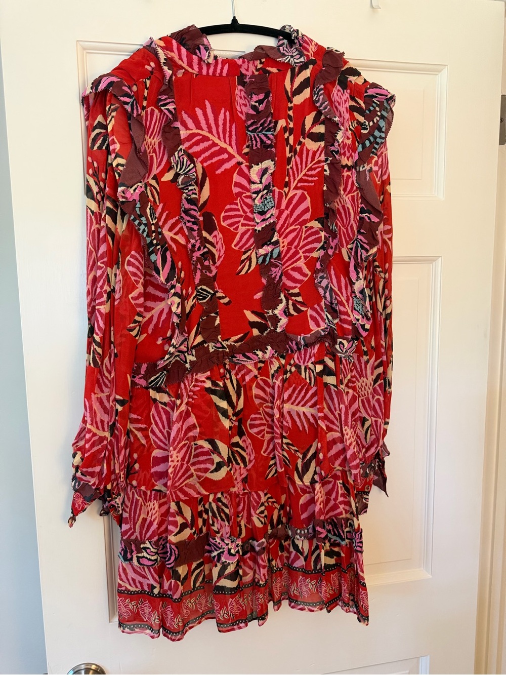 FARM Rio Red Pink Tropical-Print Ruffle Mini Dress - Picture 3 of 3